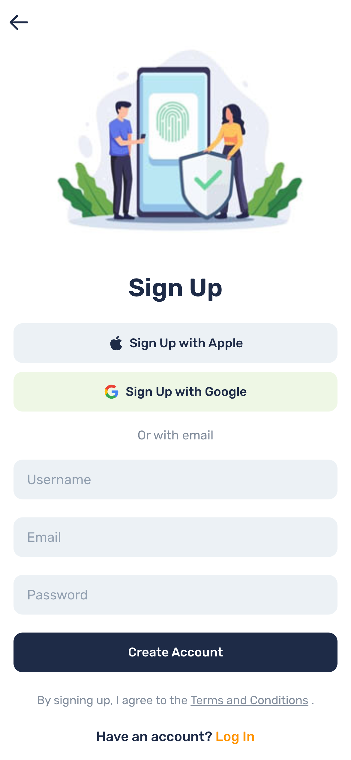 Sign up mockup